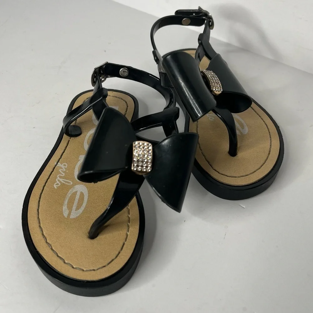 bebe‎ Toddler Girls Vegan Sandals With Bow And Rhinestones 9/10 Black